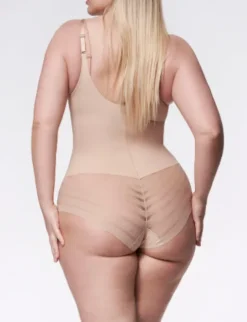 Body z siateczką - 119 Mesh Body Open Bust - body wyszczuplające pod biust - beżowe