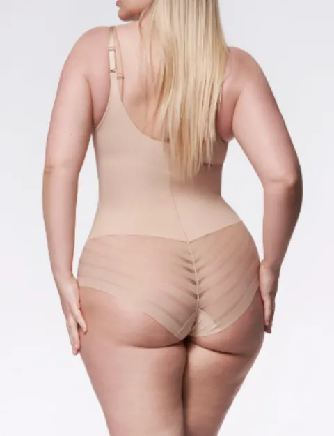 Body z siateczką - 119 Mesh Body Open Bust - body wyszczuplające pod biust - beżowe