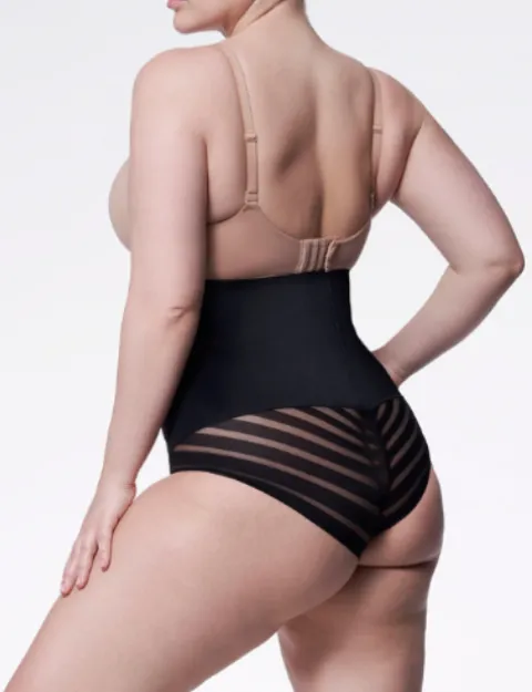 Figi z siatką - 141 Mesh Maxi Super High - figi wyszczuplające wysoka talia z siatką - czarne